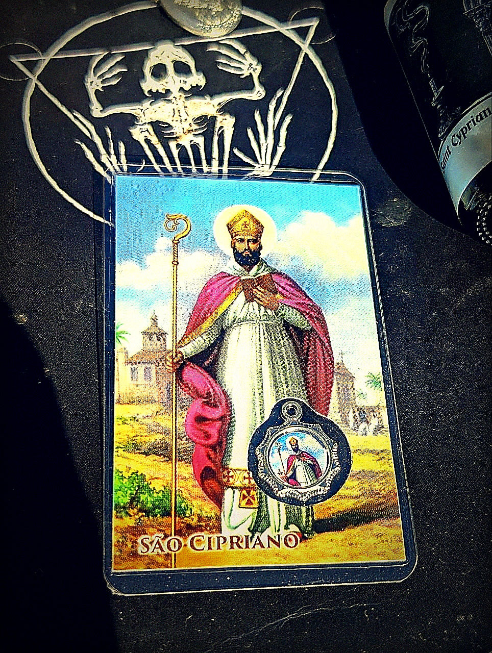 Brazilian Saint Cyprian prayer card and medal for Feast Day Bundle
